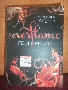 Cover von „Everflame – Feuerprobe“ von Joseph Angelini mit feuerroten Akzenten, blaugr&uuml;nem Hintergrund und magischer Salem-Stimmung aus Fantasie, Hexen und Magie.