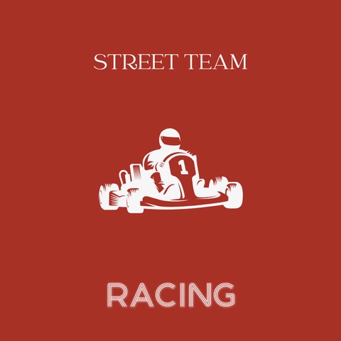 Grafik eines Rennfahrers im Kart mit der Nummer 1 auf rotem Hintergrund.