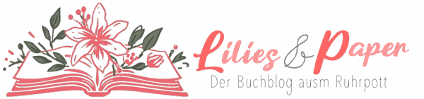 Logo von Lilies and Paper mit Blumen und einem offenen Buch in rosa und grün.