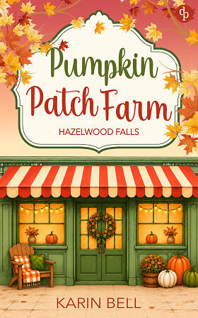 Das herbstlich geschm&uuml;ckte Schaufenster des Hofladens tr&auml;gt den Schriftzug „Pumpkin Patch Farm“ und den Namen Karin Bell.